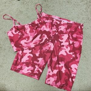 New Fashion Nova Pink Camo Top Biker Short Set